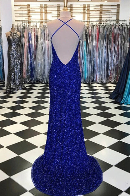 Prom Dresses Sexy Mermaid Spaghetti Strap Crystal Floor Length Formal Occasion Dress