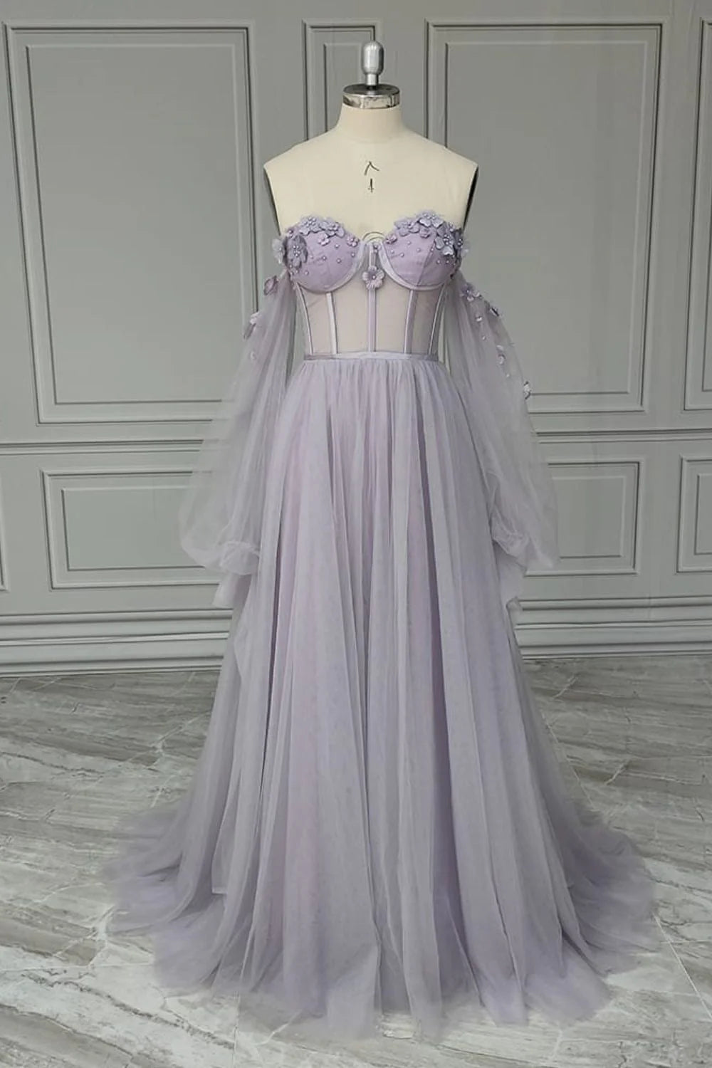 Prom Dresses Sweetheart A Line Tulle With Handmade Flowers