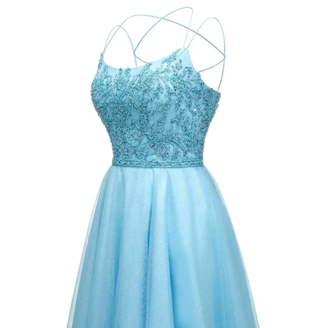 A Line Tulle Spaghetti Straps Beading Homecoming Dresses Short Cocktail Dress for Teens