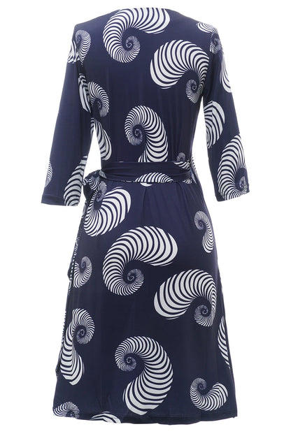 Navy Blue Geometry Printed Wedding Guest Dress