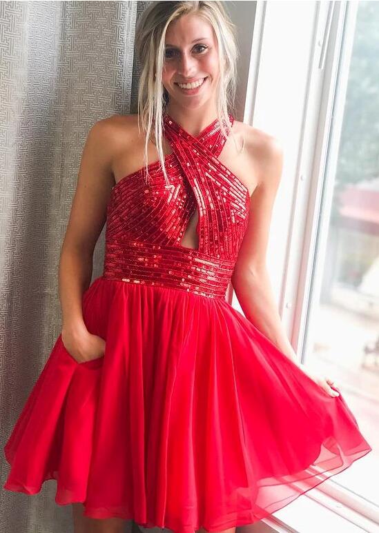 Red Tulle Cute Fashion Scoop A-Line Sleeveless Homecoming Dress Short Cocktail Dress