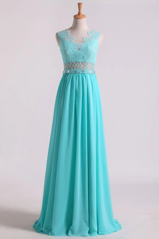 Scoop A Line Exquisite Chiffon Beading Party Dresses With Applique