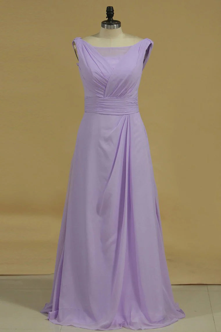 Scoop Party Dresses A Line Chiffon With Ruffles Floor Length