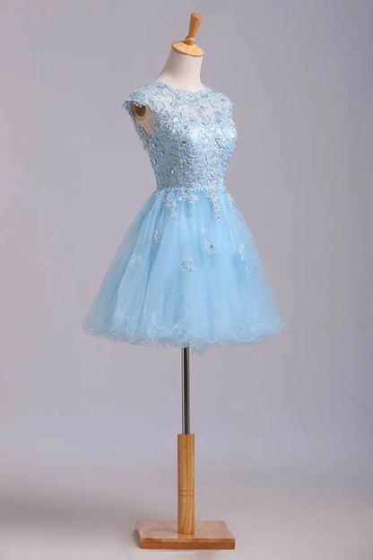 A Line Tulle Skirt Embellished Bodice With Beads And Applique Cap Sleeve