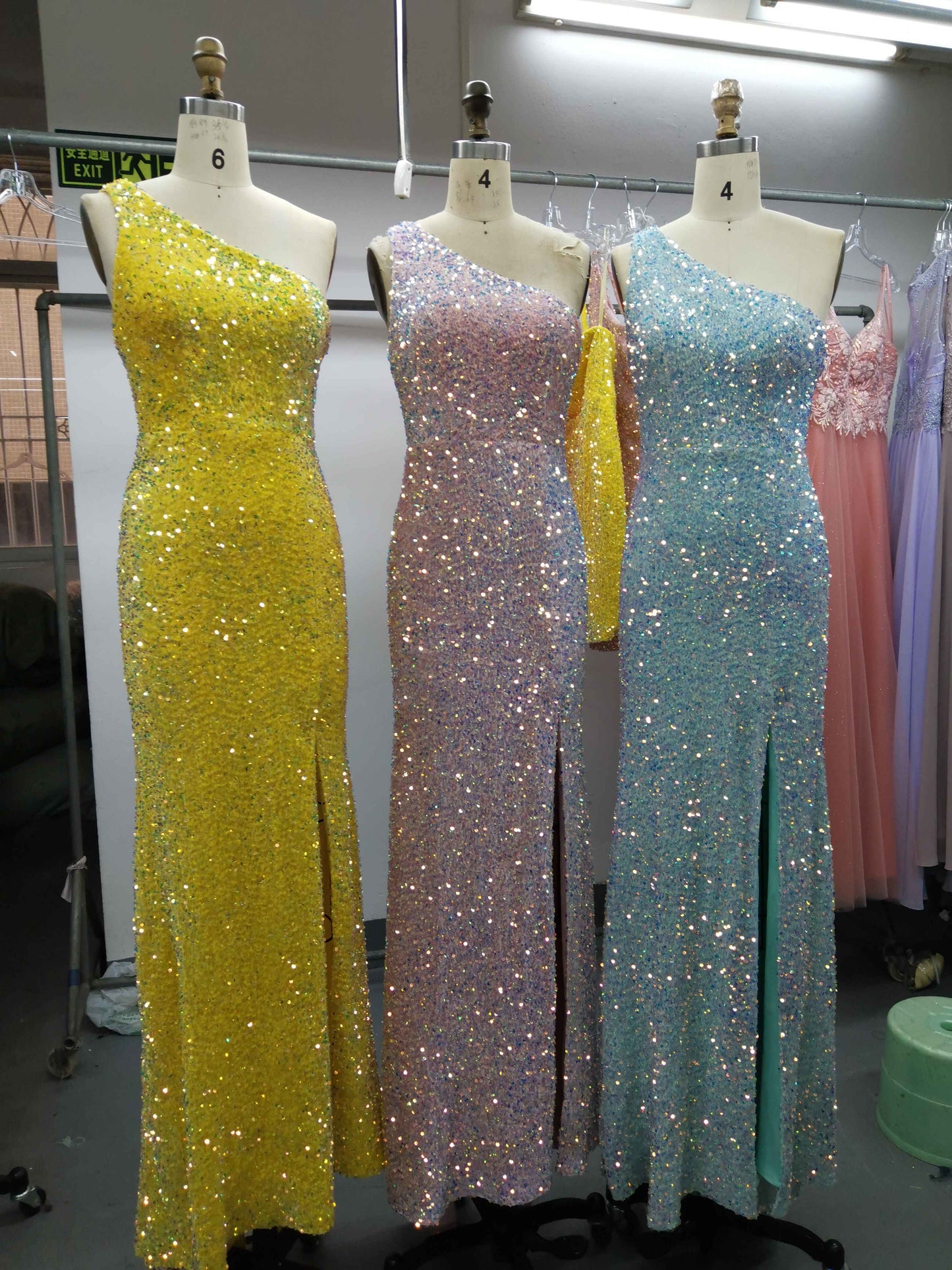 Sequin Prom Dresses Sheath/Mermaid One Shoulder Floor Length