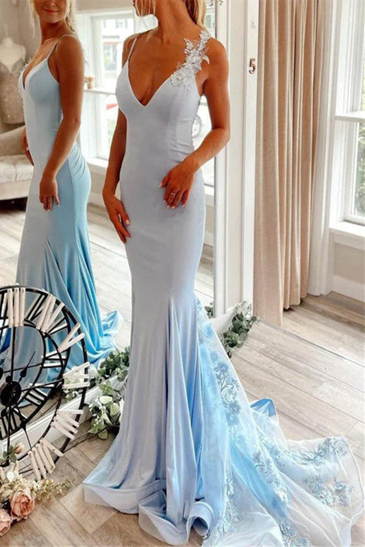 Spandex Mermaid Prom Dresses Spaghetti Straps With Applique