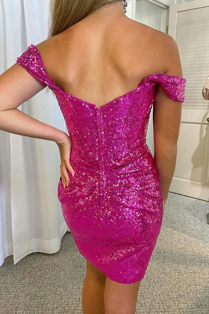 Sexy Bodycon Off the Shoulder Sequins Tight Short Homecoming Dress