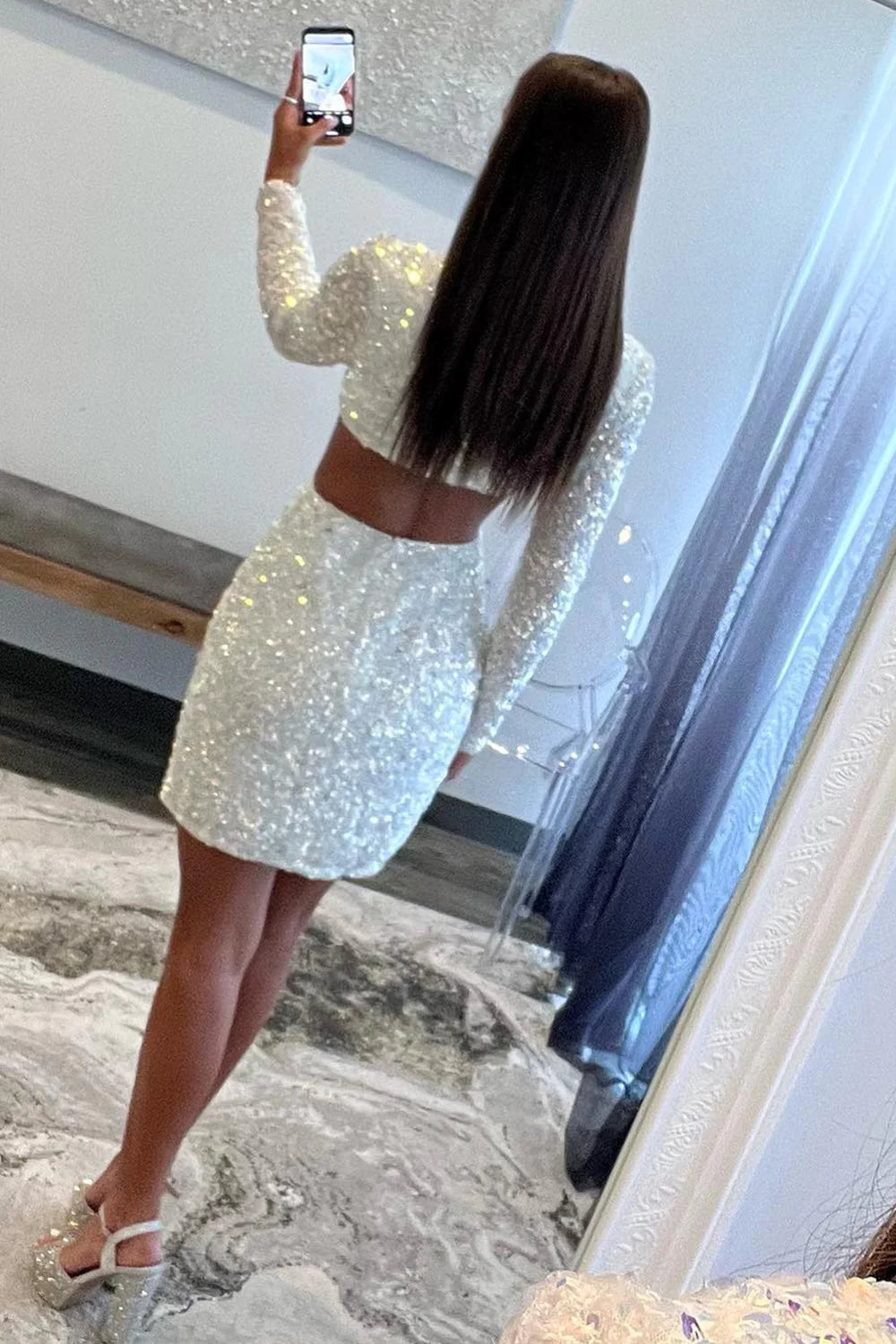 Sexy Bodycon Sequin Long Sleeve Short Cocktail Dress Homecoming Dresses