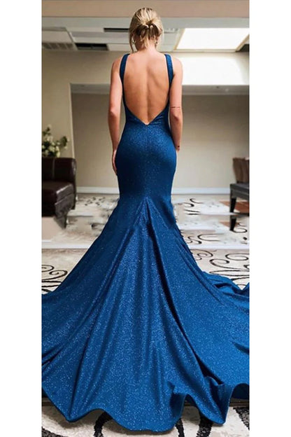 Sexy Halter Backless Prom Dresses Satin Mermaid Sweep Train