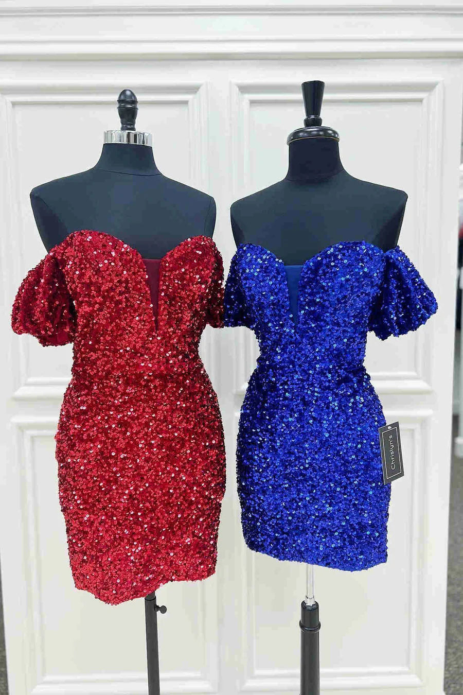 Sexy Off the Shoulder Red Bodycon Sequins Above Knee Sheath Homecoming Dress