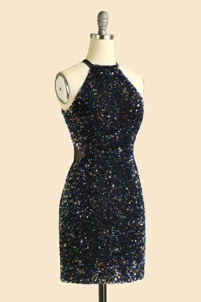 Sexy Sheath Sequin High Neck Homecoming Dresses