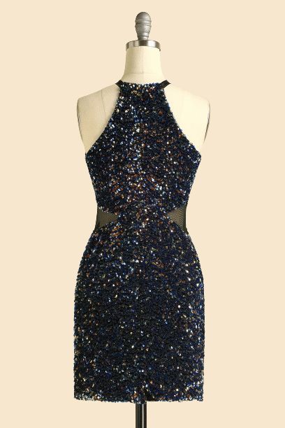 Sexy Sheath Sequin High Neck Homecoming Dresses