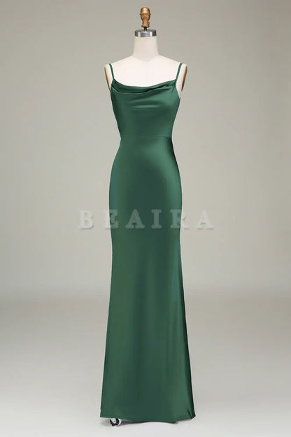 Beaira Sheath Spaghetti Straps Long Satin Bridesmaid Dress Bridesmaid dress shop