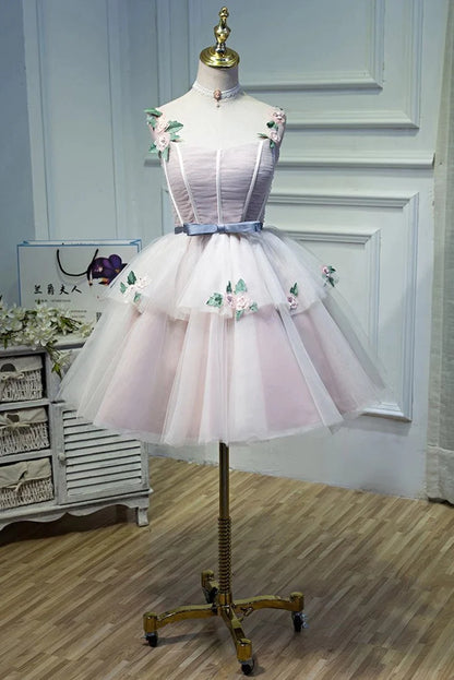 Short/Mini A Line Appliques Homecoming Dresses Handmade Flowers