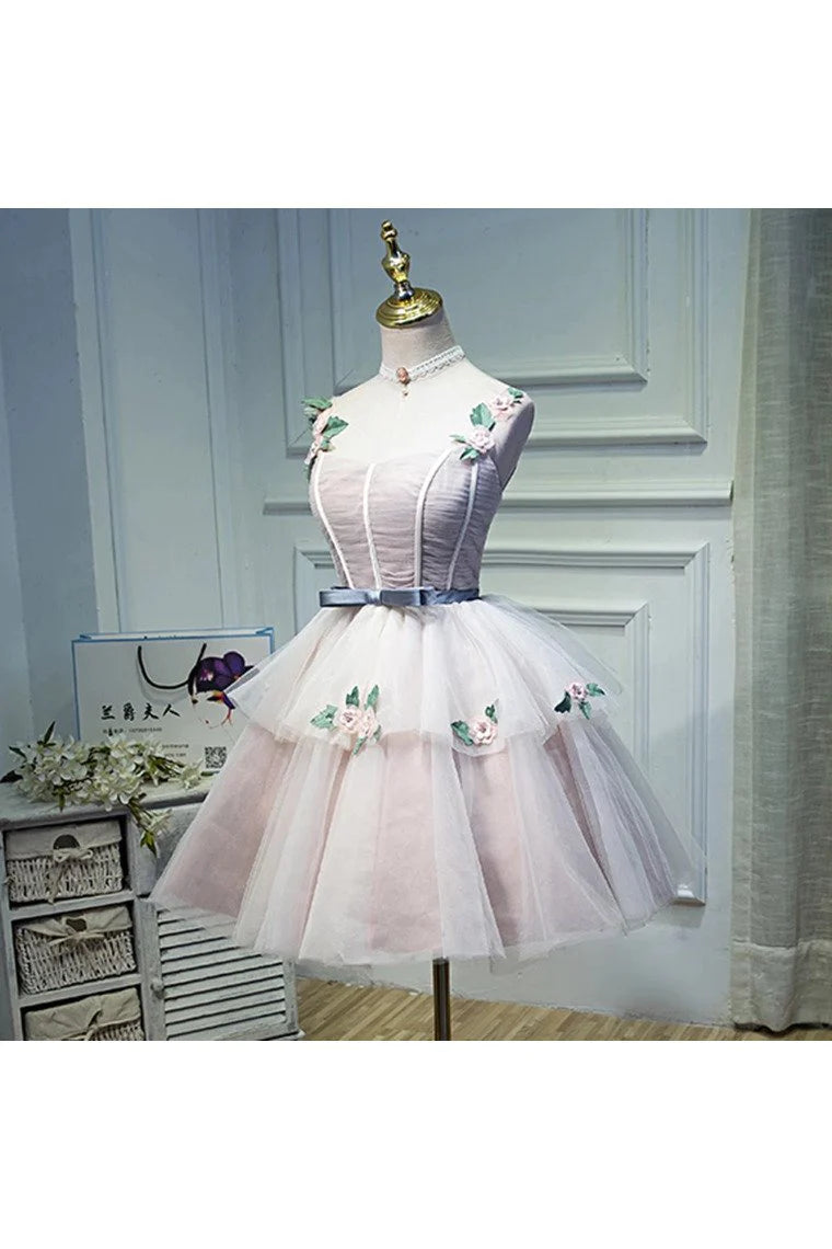 Short/Mini A Line Appliques Homecoming Dresses Handmade Flowers