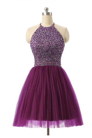 Short Prom Dresses Tulle Prom Gown Purple Homecoming Dress Sexy Prom Dress