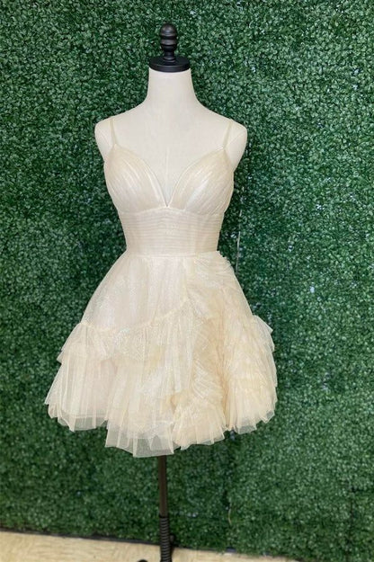 Simple A-Line Homecoming Dress V Neck Tulle