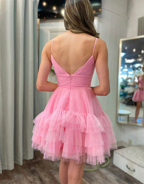 Simple A-Line Homecoming Dress V Neck Tulle