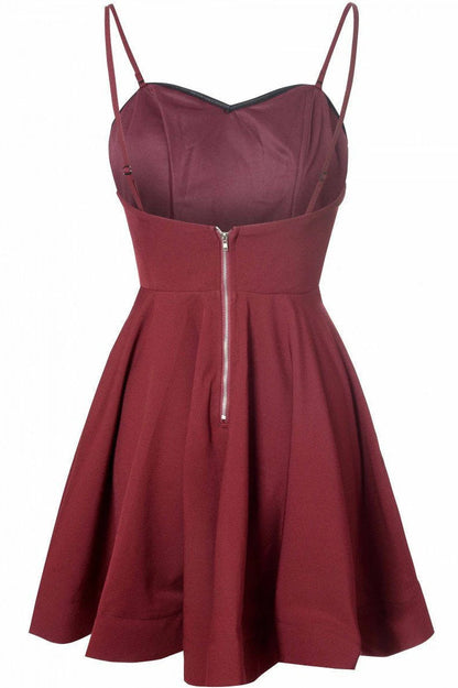 A-Line Spaghetti Straps Satin Burgundy Short Homecoming Dress With Pleats