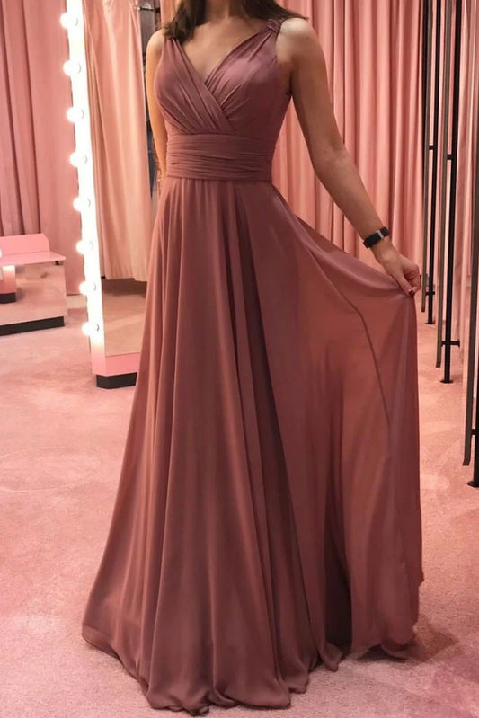 Simple Chiffon Long Prom Dresses V Neck Prom Dresses