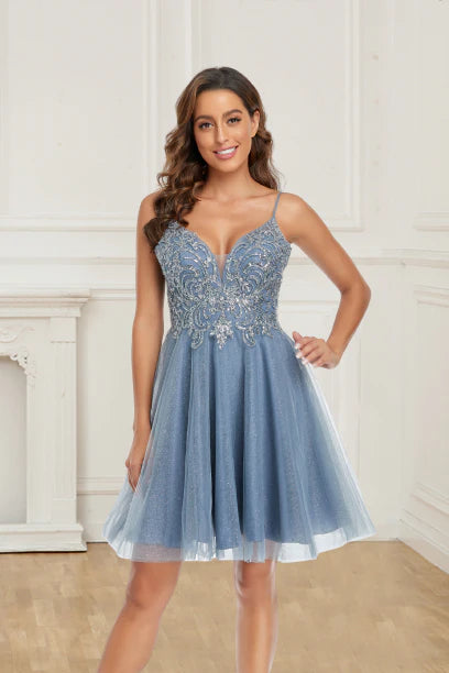 Simple Tulle Straps Above Knee Short Homecoming Dresses