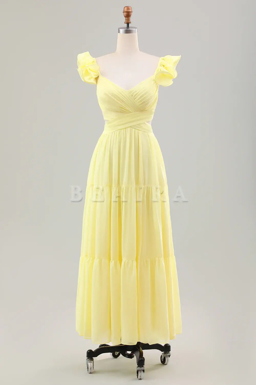 Beaira Simple Lemon Yellow A Line Pleated Chiffon Wedding Party Guest Dress with Ruffles Bridesmaid dress shop