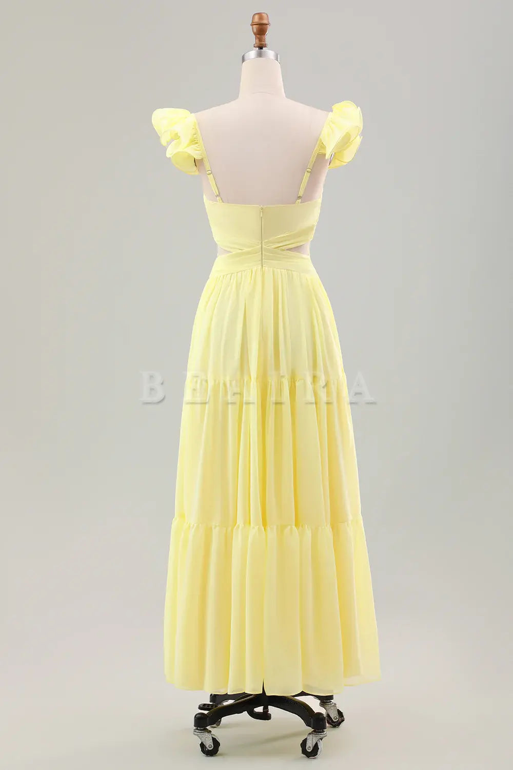 Beaira Simple Lemon Yellow A Line Pleated Chiffon Wedding Party Guest Dress with Ruffles Bridesmaid dress shop