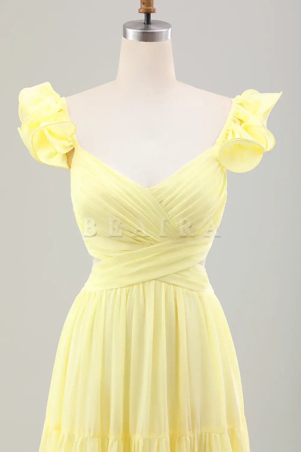 Beaira Simple Lemon Yellow A Line Pleated Chiffon Wedding Party Guest Dress with Ruffles Bridesmaid dress shop