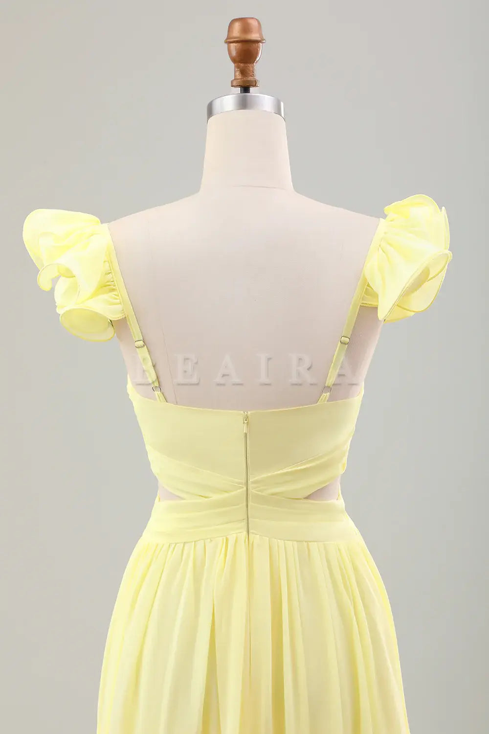 Beaira Simple Lemon Yellow A Line Pleated Chiffon Wedding Party Guest Dress with Ruffles Bridesmaid dress shop