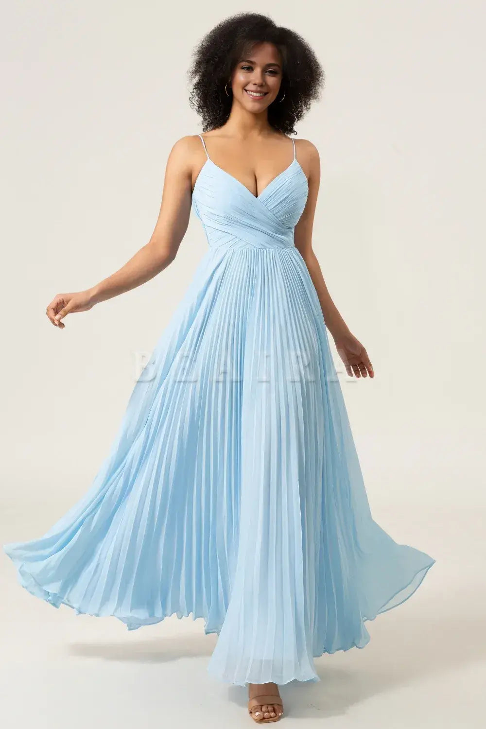 Beaira Sky Blue A-Line Spaghetti Straps Pleated Chiffon Bridesmaid Dress Bridesmaid dress shop