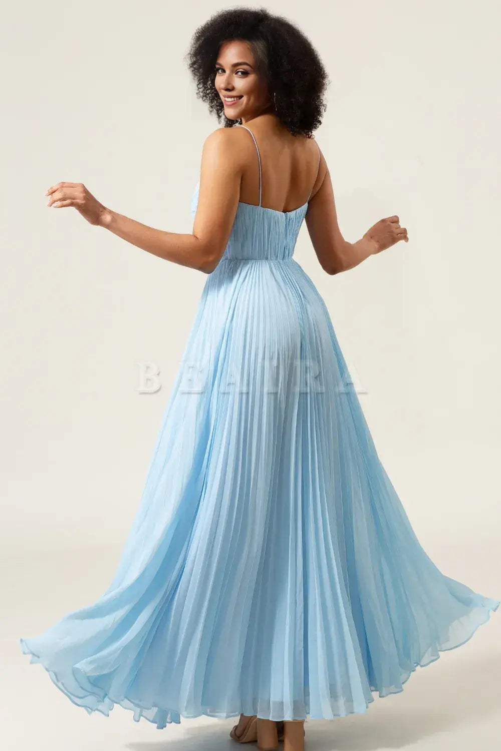 Beaira Sky Blue A-Line Spaghetti Straps Pleated Chiffon Bridesmaid Dress Bridesmaid dress shop