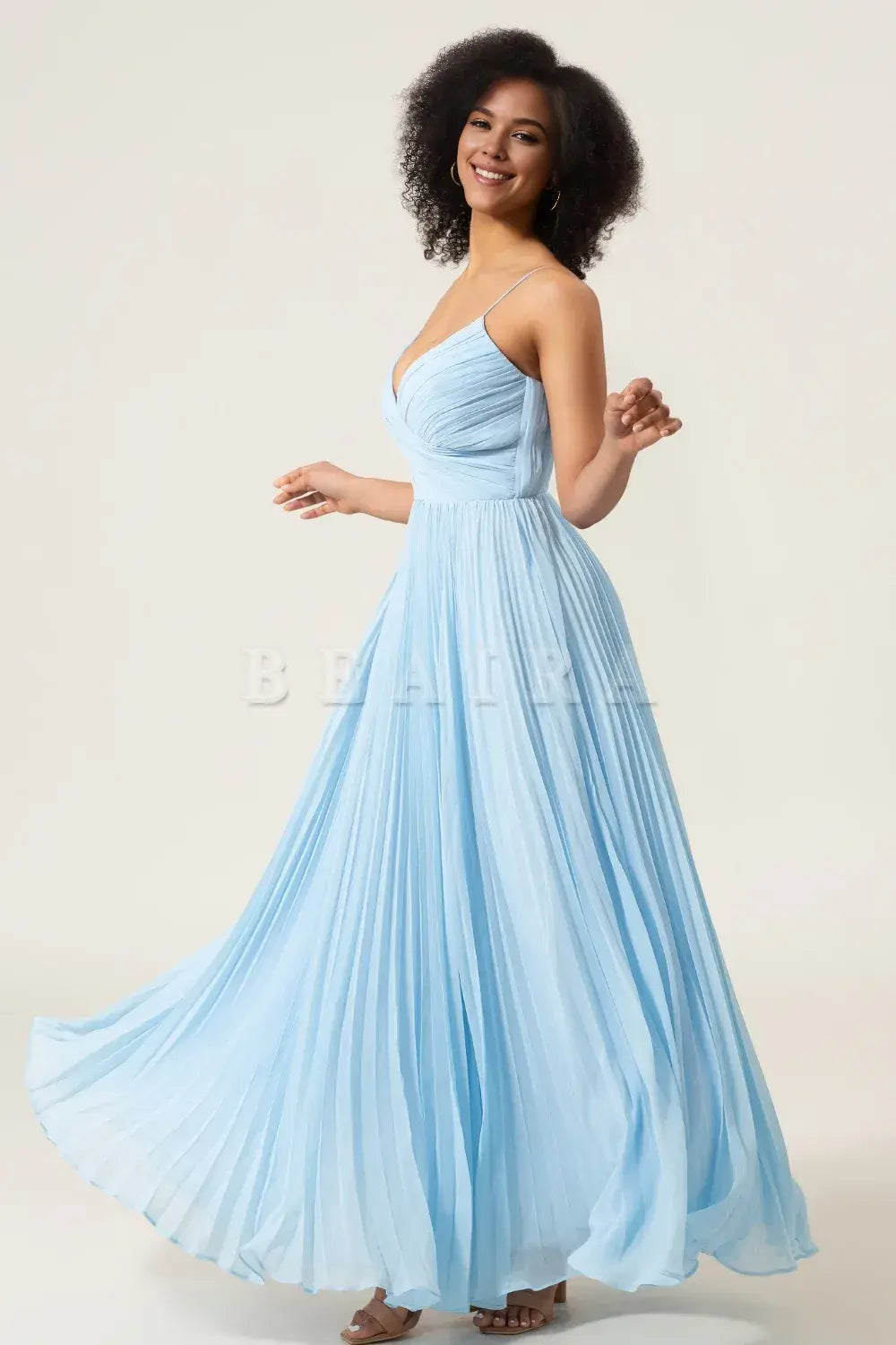 Beaira Sky Blue A-Line Spaghetti Straps Pleated Chiffon Bridesmaid Dress Bridesmaid dress shop