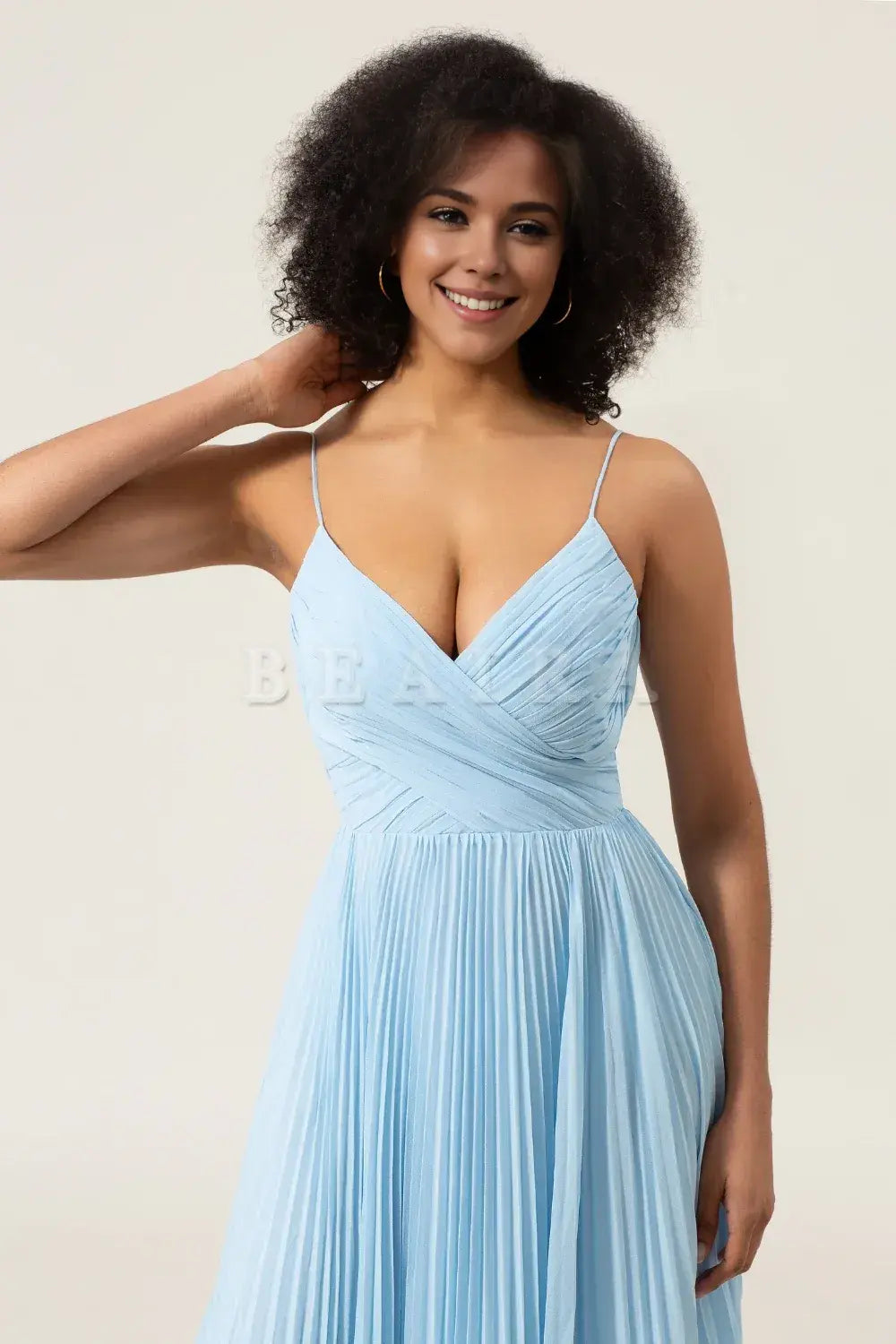 Beaira Sky Blue A-Line Spaghetti Straps Pleated Chiffon Bridesmaid Dress Bridesmaid dress shop