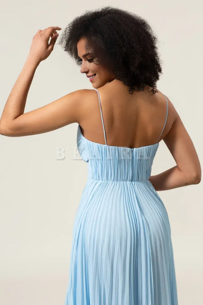 Beaira Sky Blue A-Line Spaghetti Straps Pleated Chiffon Bridesmaid Dress Bridesmaid dress shop