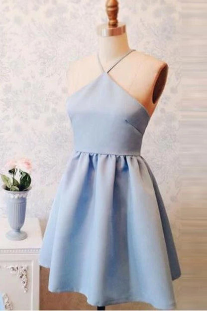 Spaghetti Straps Blue A Line Backless Homecoming Cocktail Dresses