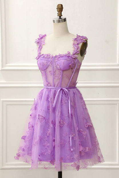 Spaghetti Straps Butterfly A Line Tulle Butterfly Short/Mini Homecoming Dresses