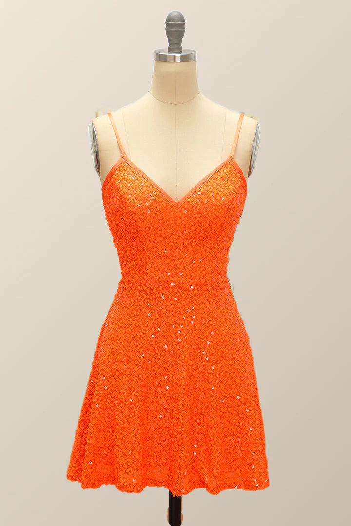 Spaghetti Straps Homecoming Cocktail Dresses A Line Sequins Short/Mini