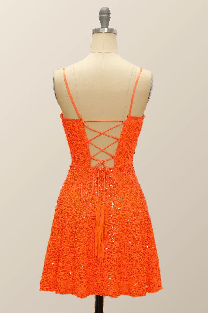 Spaghetti Straps Homecoming Cocktail Dresses A Line Sequins Short/Mini