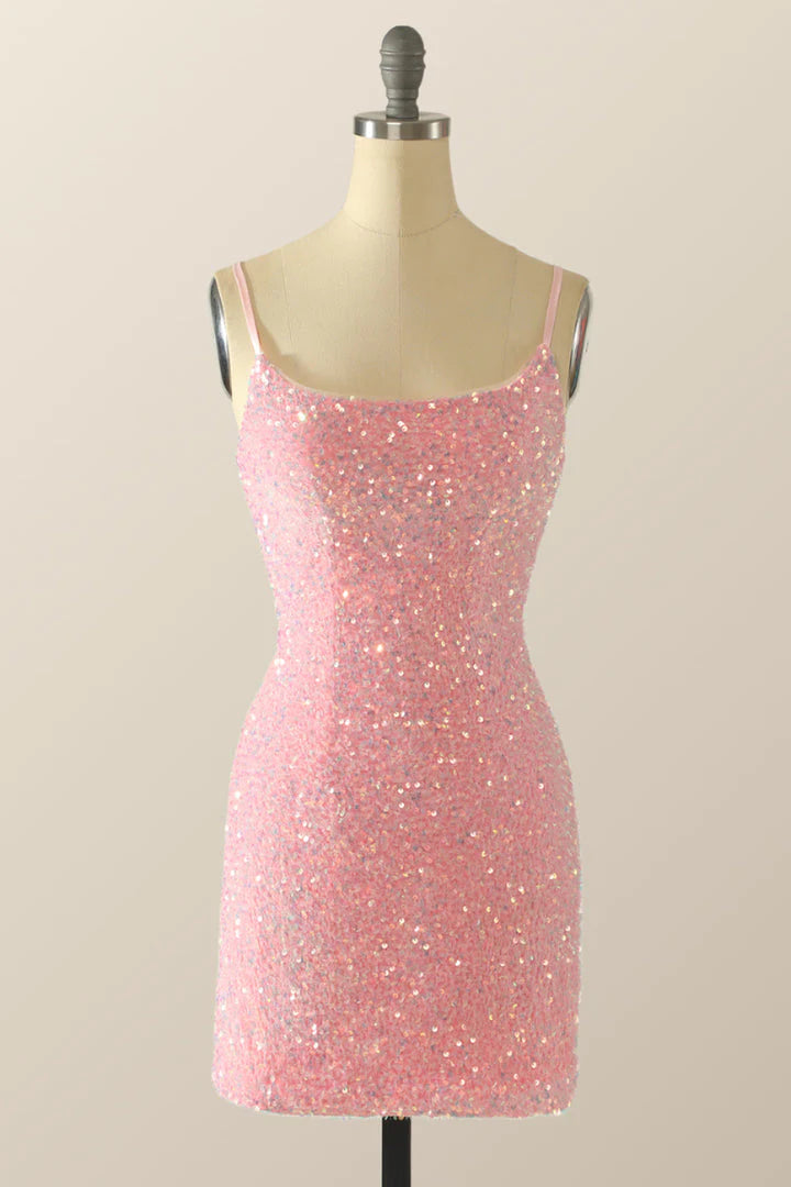 Spaghetti Straps Sequin Bodycon Short/Mini Homecoming Dress