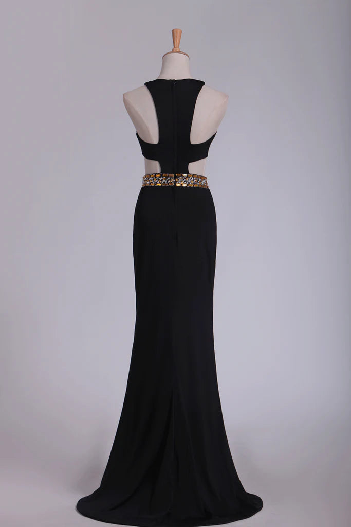 Spandex Scoop Party Dresses Sheath With Beading And Slit