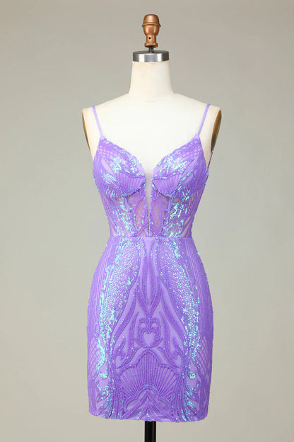 Sparkly Bodycon Spaghetti Straps Sequin Homecoming Dress