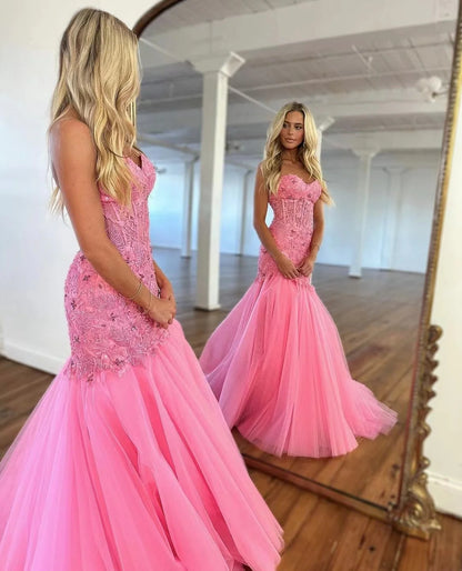 Mermaid/Trumpet Tulle Prom Dresses With Applique And Bodic