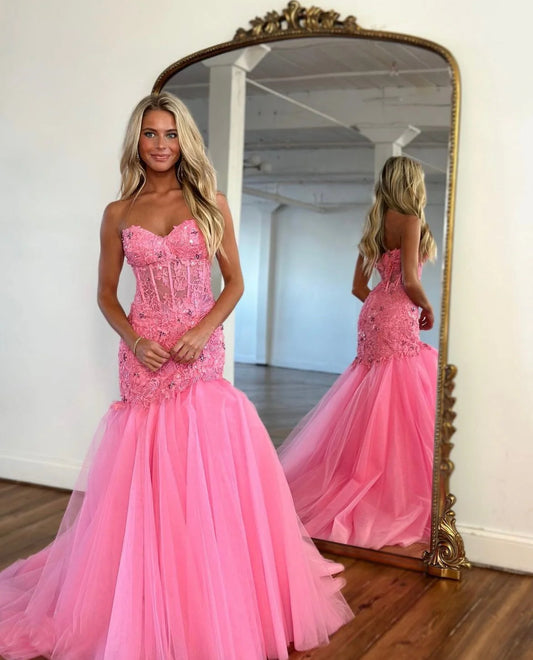 Mermaid/Trumpet Tulle Prom Dresses With Applique And Bodic