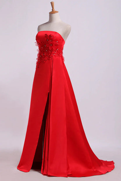 Strapless Party Dresses Column Sweep Train With Beading