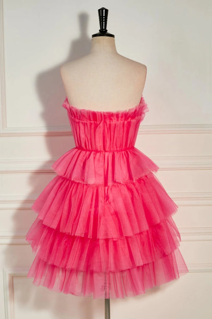 Strapless Tiered Homecoming Dresses Tulle Cocktail Dresses