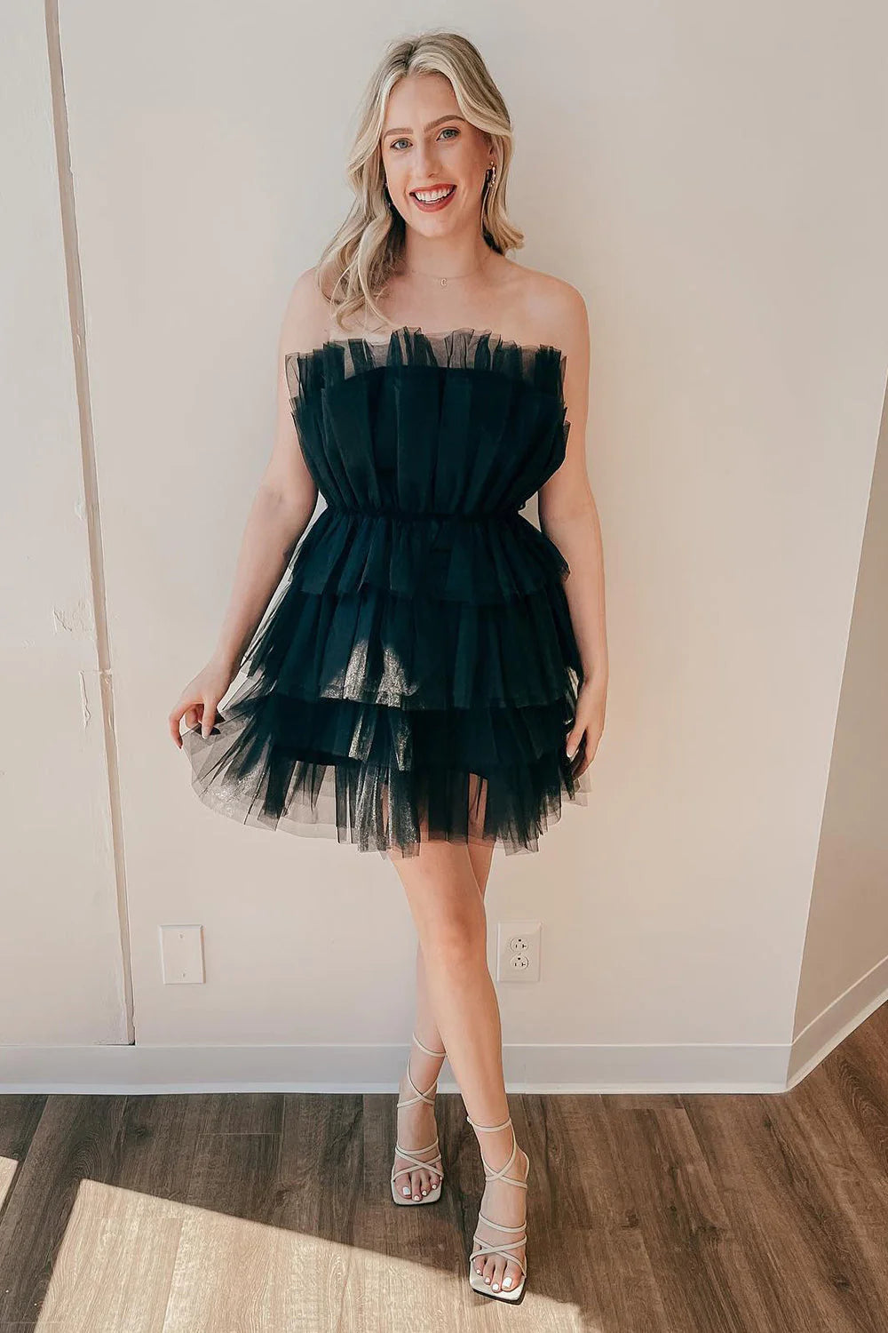 Strapless Tiered Homecoming Dresses Tulle Cocktail Dresses