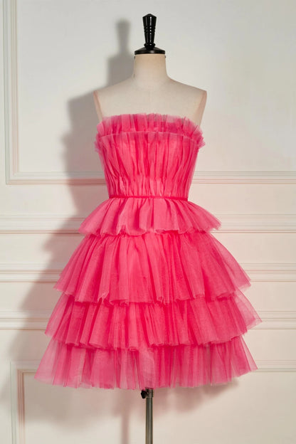 Strapless Tiered Homecoming Dresses Tulle Cocktail Dresses