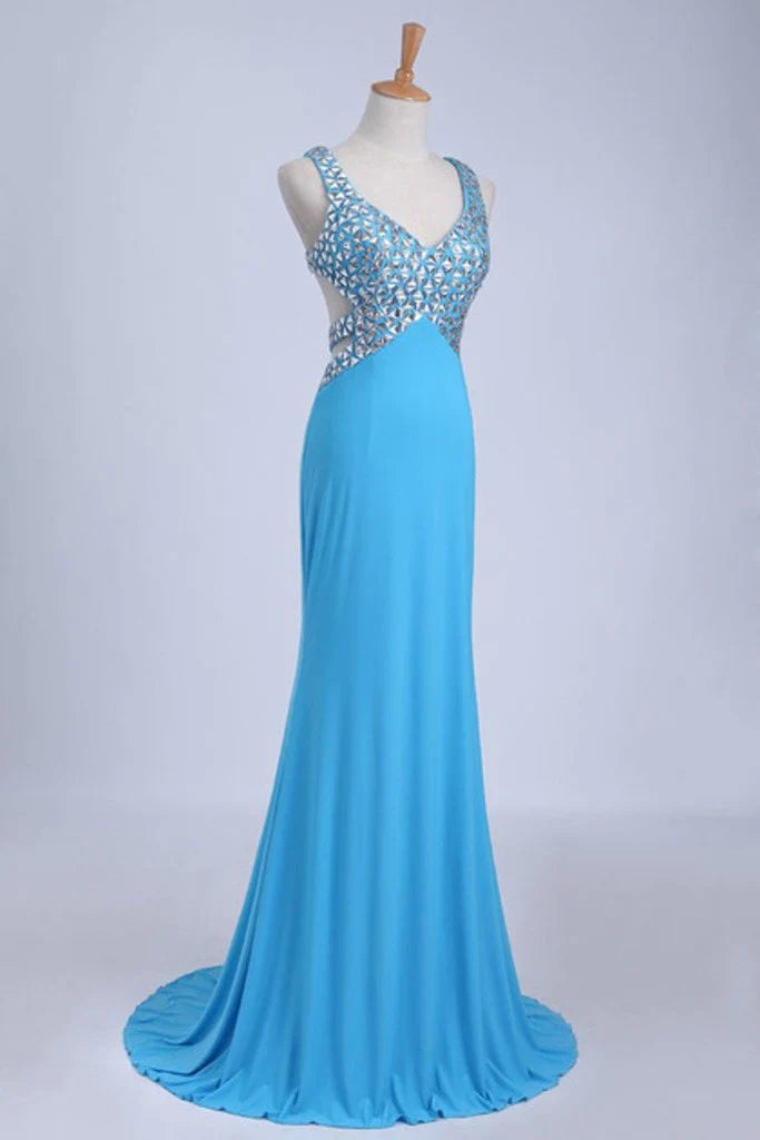 Straps Party Dresses Open Back Sheath/Column With Beading