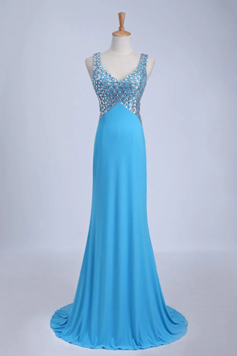 Straps Party Dresses Open Back Sheath/Column With Beading