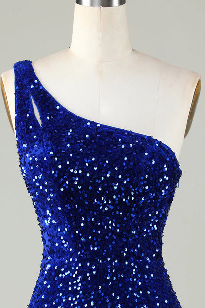 Stunning Hot Sale Sheath One Shoulder Sequins Mini Dress Homecoming Dresses